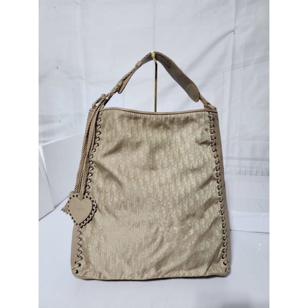 Authentic Christian Dior Oblique Canvas Tote Bag Beige